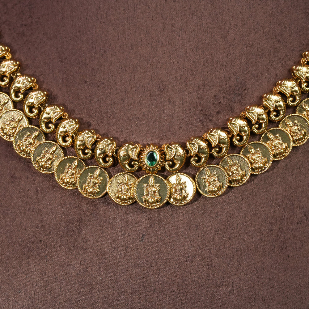 Traditional 92.5 silver temple necklace with elephant motifs, and intricate heritage craftsmanship by Sri Fine Jewellery Hyderabad 