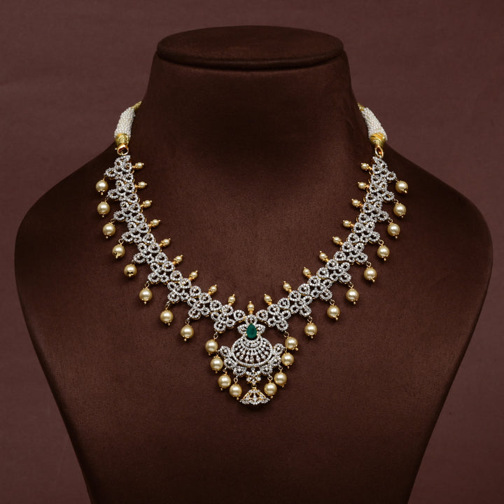  Hriday collection of 92.5 silver short necklace with CZ stones, intricate floral motifs, and pendant design for bridal and festive wear by Sri fine jewellery, Hyderabad.