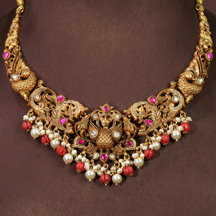 Silver Temple Nakshi Necklace