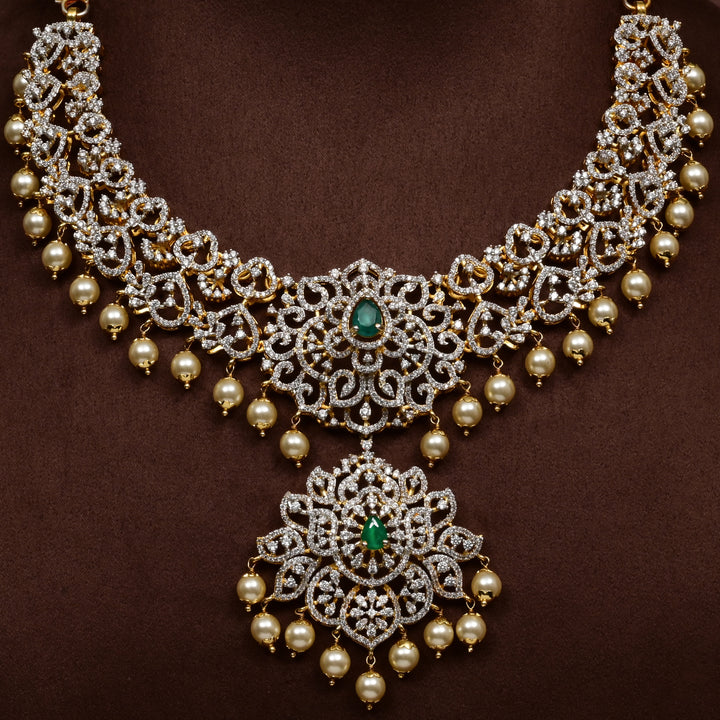 Hriday collection of 92.5 silver short necklace with CZ stones, intricate  design for bridal and festive wear by Sri fine jewellery, Hyderabad.
(https://www.srifinejewellery.com)