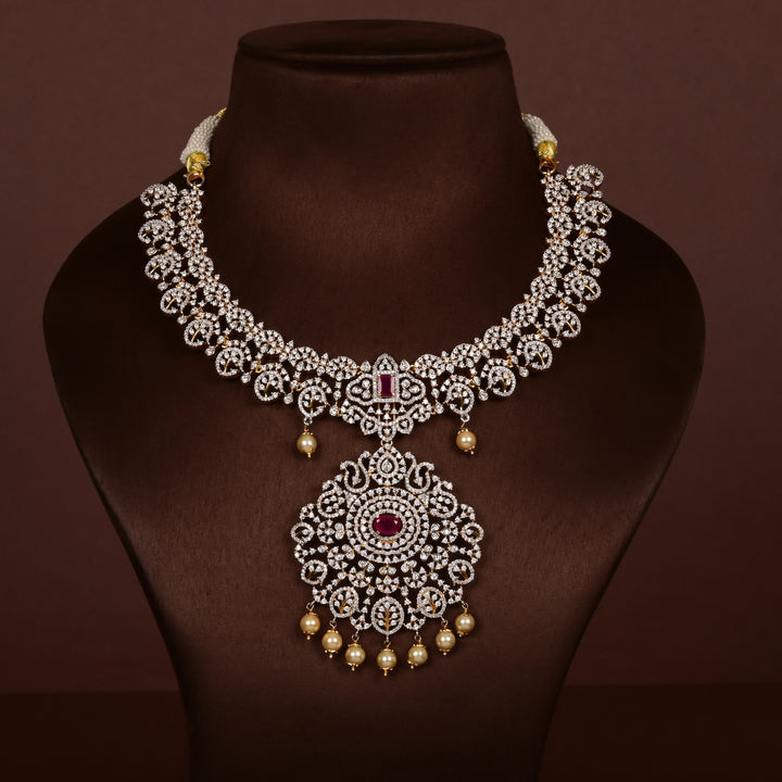 Hriday collection of 92.5 silver short necklace with CZ stones, intricate  design for bridal and festive wear by Sri fine jewellery, Hyderabad.
(https://www.srifinejewellery.com)