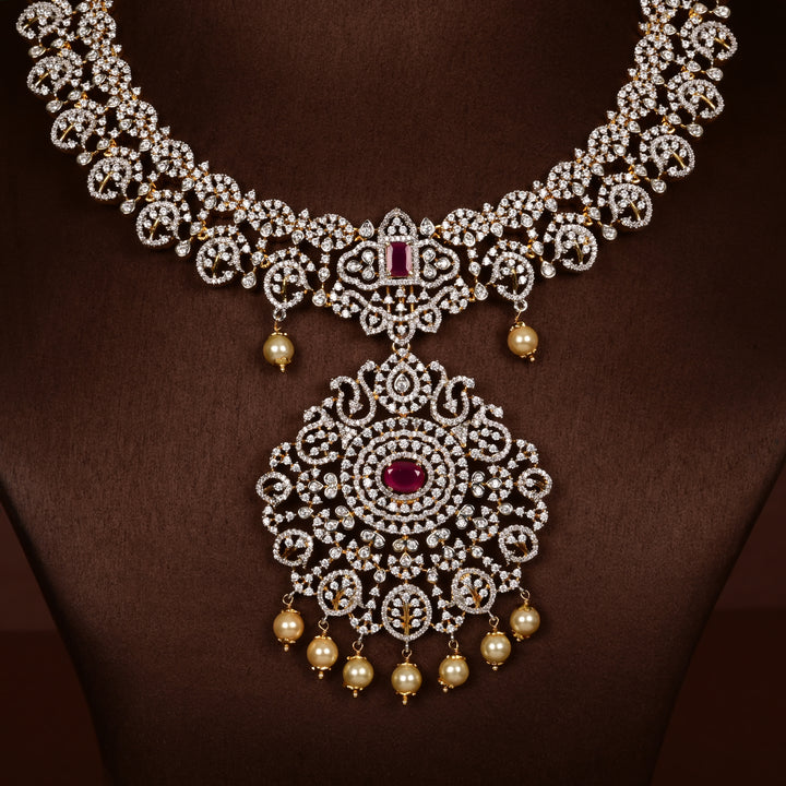 Hriday collection of 92.5 silver short necklace with CZ stones, intricate  design for bridal and festive wear by Sri fine jewellery, Hyderabad.
(https://www.srifinejewellery.com)