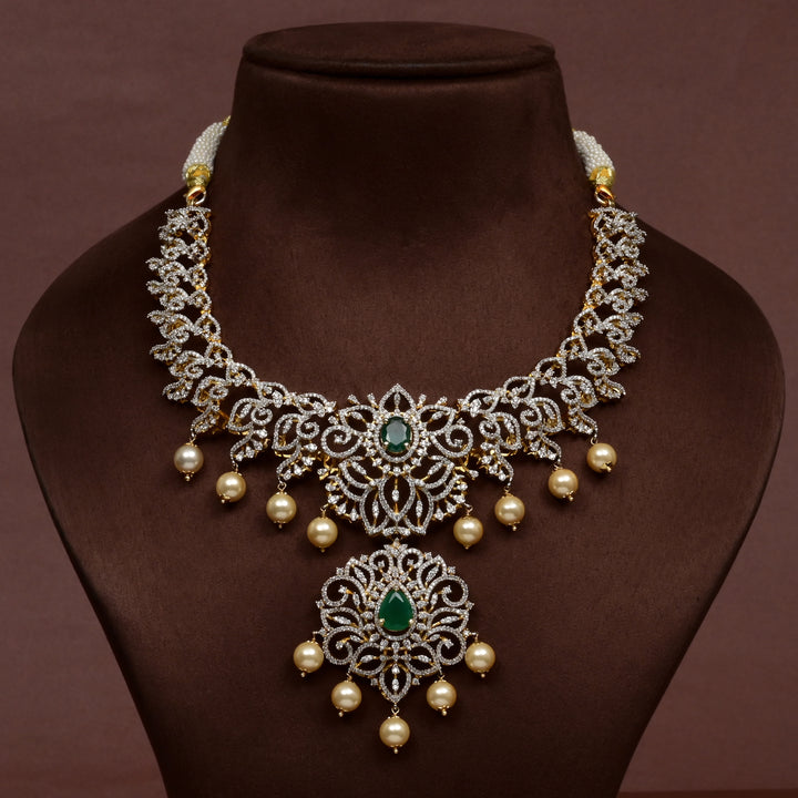 Hriday collection of 92.5 silver short necklace with CZ stones, intricate  design for bridal and festive wear by Sri fine jewellery, Hyderabad.
(https://www.srifinejewellery.com)