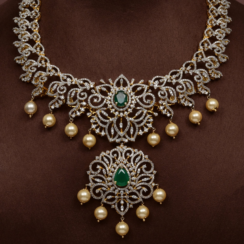 Hriday collection of 92.5 silver short necklace with CZ stones, intricate  design for bridal and festive wear by Sri fine jewellery, Hyderabad.
(https://www.srifinejewellery.com)