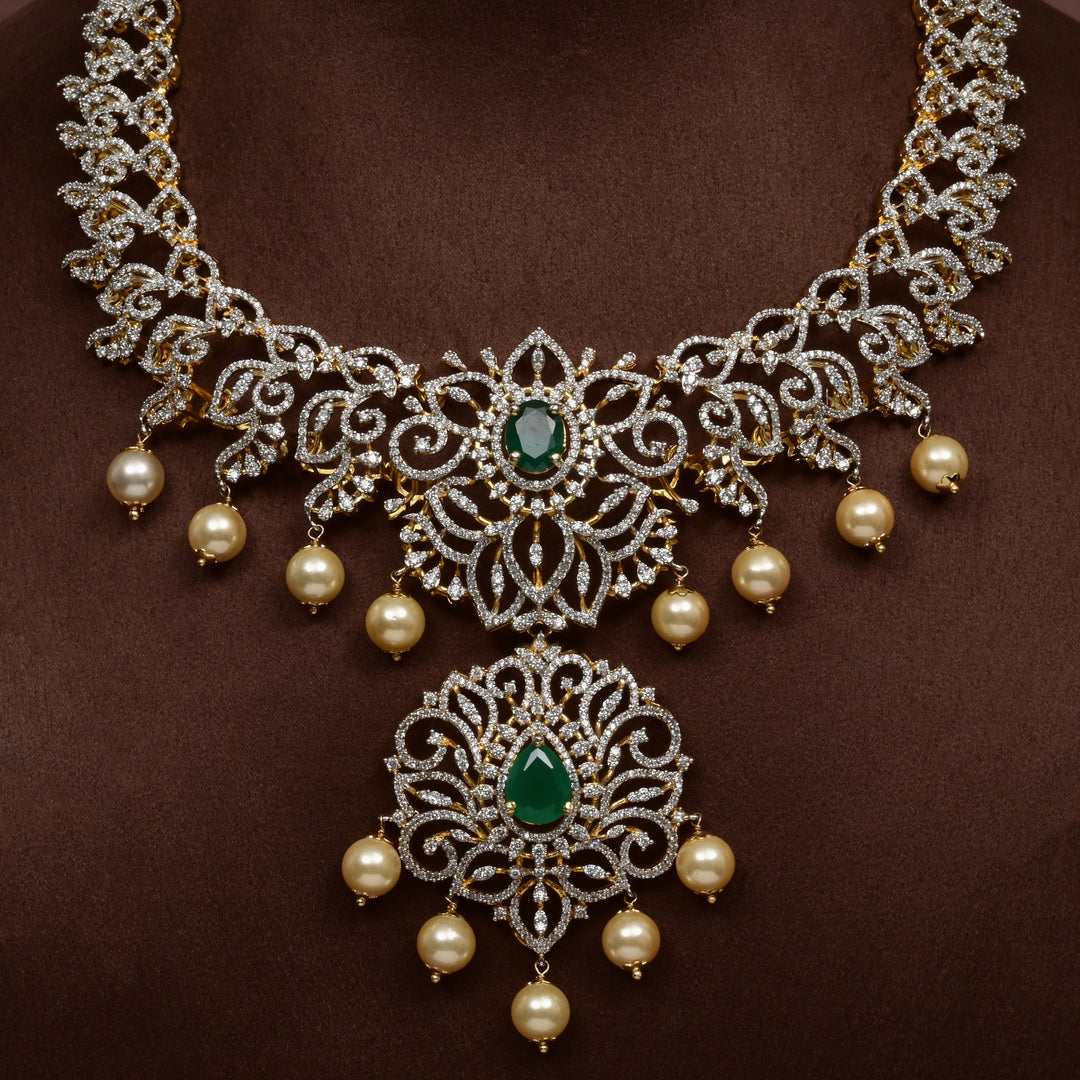 Hriday collection of 92.5 silver short necklace with CZ stones, intricate  design for bridal and festive wear by Sri fine jewellery, Hyderabad.
(https://www.srifinejewellery.com)