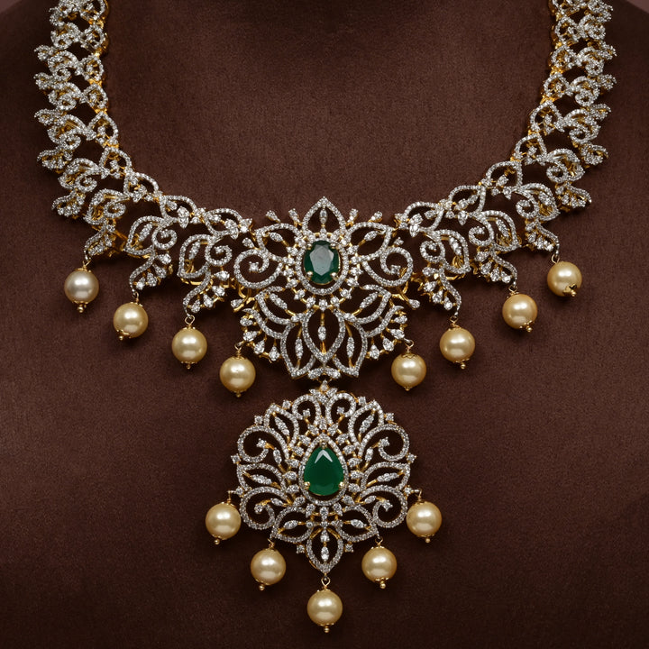 Hriday collection of 92.5 silver short necklace with CZ stones, intricate  design for bridal and festive wear by Sri fine jewellery, Hyderabad.
(https://www.srifinejewellery.com)