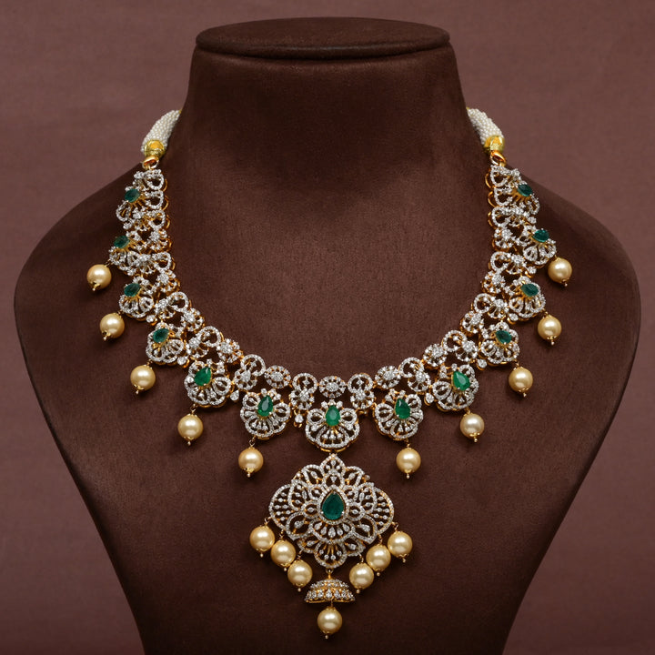 92.5 Silver Emerald CZ Necklace Set with Pearls for women | Sri Fine Jewellery Hyderabad