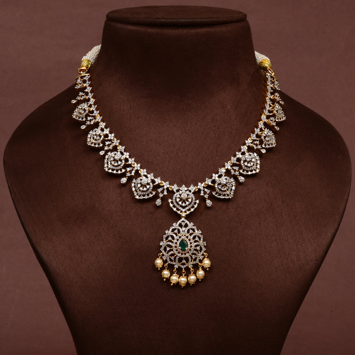 Hriday collection of 92.5 silver short necklace with CZ stones, intricate floral motifs, and pendant design for bridal and festive wear by Sri fine jewellery, Hyderabad.