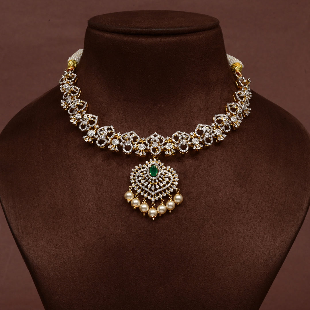 Hriday collection of 92.5 silver short necklace with CZ stones, intricate  design for bridal and festive wear by Sri fine jewellery, Hyderabad.
(https://www.srifinejewellery.com)