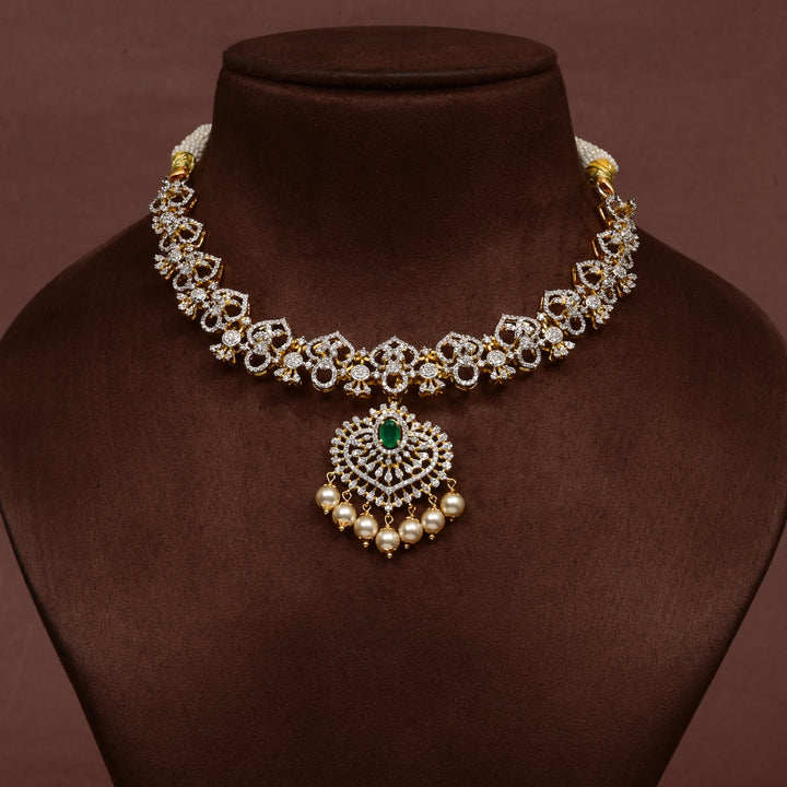 Hriday collection of 92.5 silver short necklace with CZ stones, intricate  design for bridal and festive wear by Sri fine jewellery, Hyderabad.
(https://www.srifinejewellery.com)