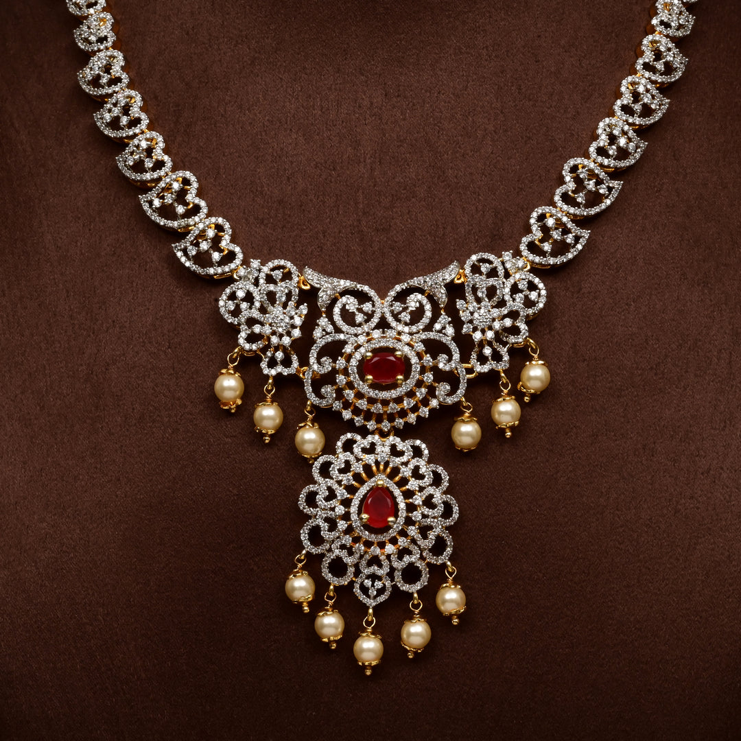 Hriday collection of 92.5 silver short necklace with CZ stones, intricate  design for bridal and festive wear by Sri fine jewellery, Hyderabad.
(https://www.srifinejewellery.com)