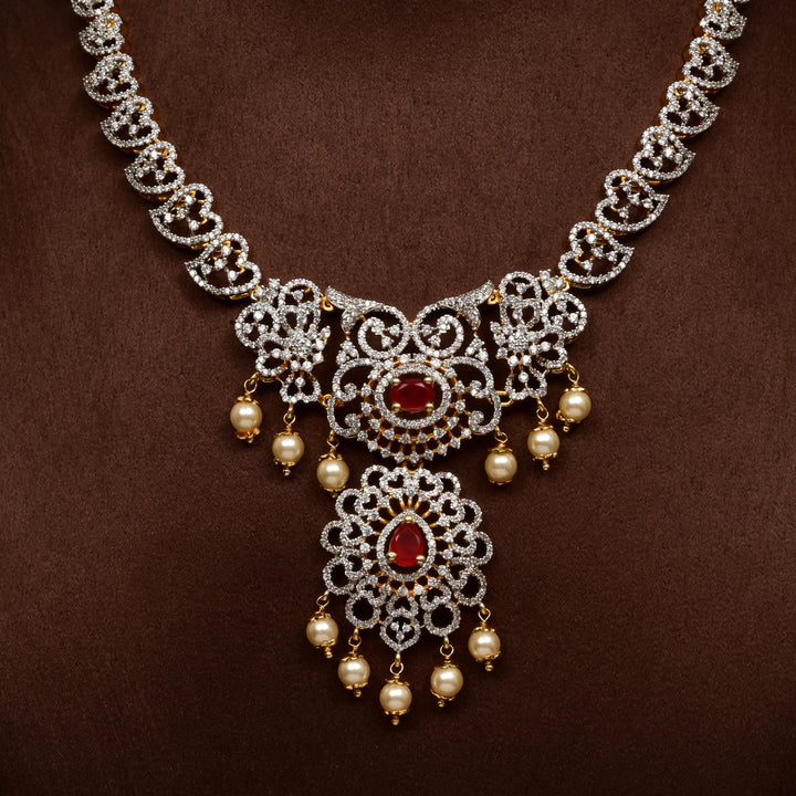 Hriday collection of 92.5 silver short necklace with CZ stones, intricate  design for bridal and festive wear by Sri fine jewellery, Hyderabad.
(https://www.srifinejewellery.com)