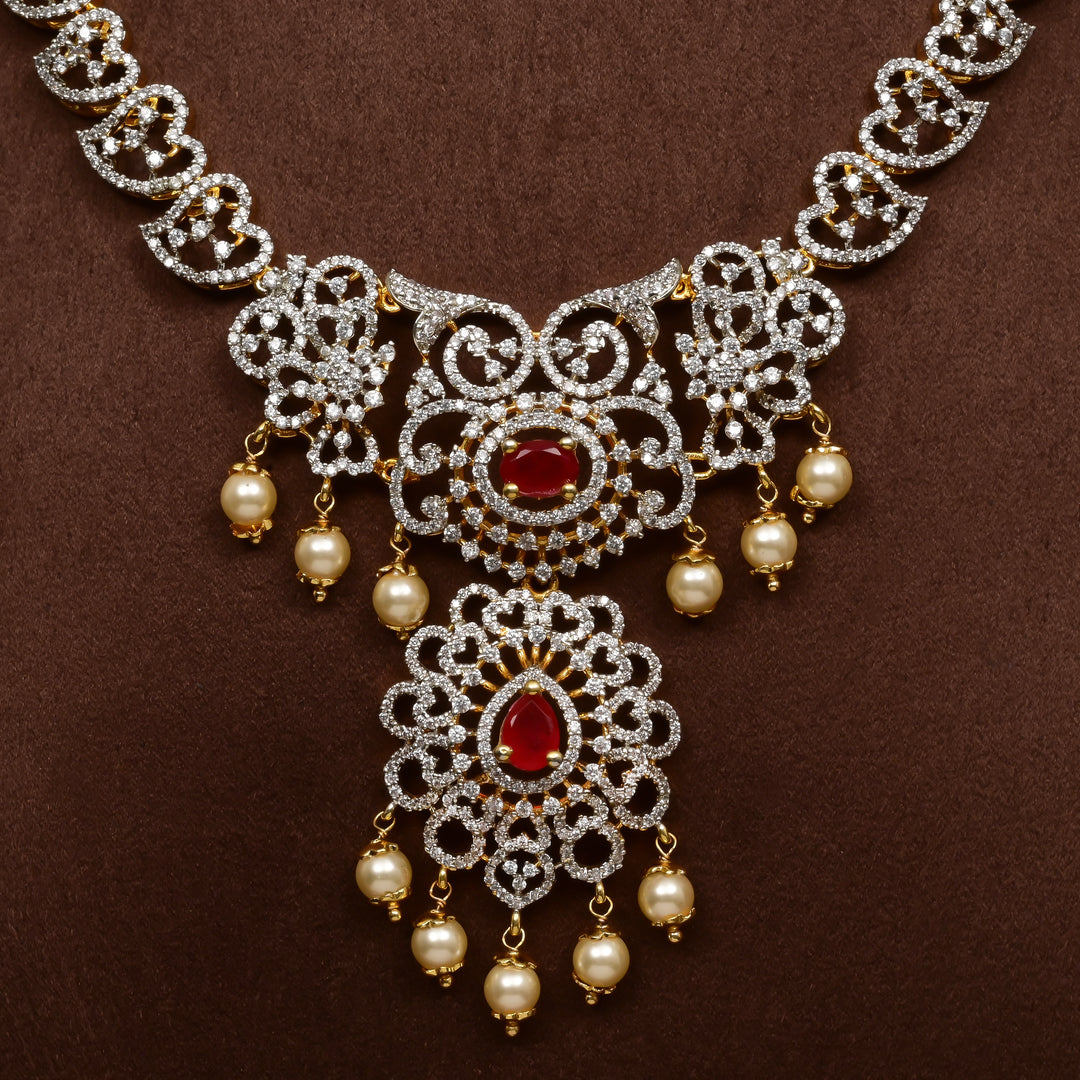 Hriday collection of 92.5 silver short necklace with CZ stones, intricate  design for bridal and festive wear by Sri fine jewellery, Hyderabad.
(https://www.srifinejewellery.com)