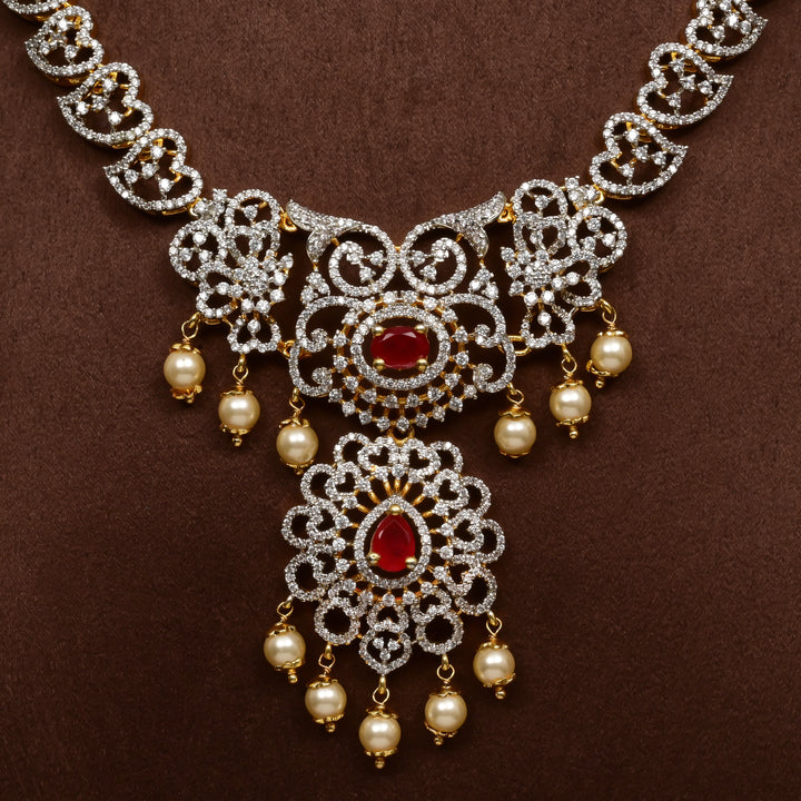 Hriday collection of 92.5 silver short necklace with CZ stones, intricate  design for bridal and festive wear by Sri fine jewellery, Hyderabad.
(https://www.srifinejewellery.com)