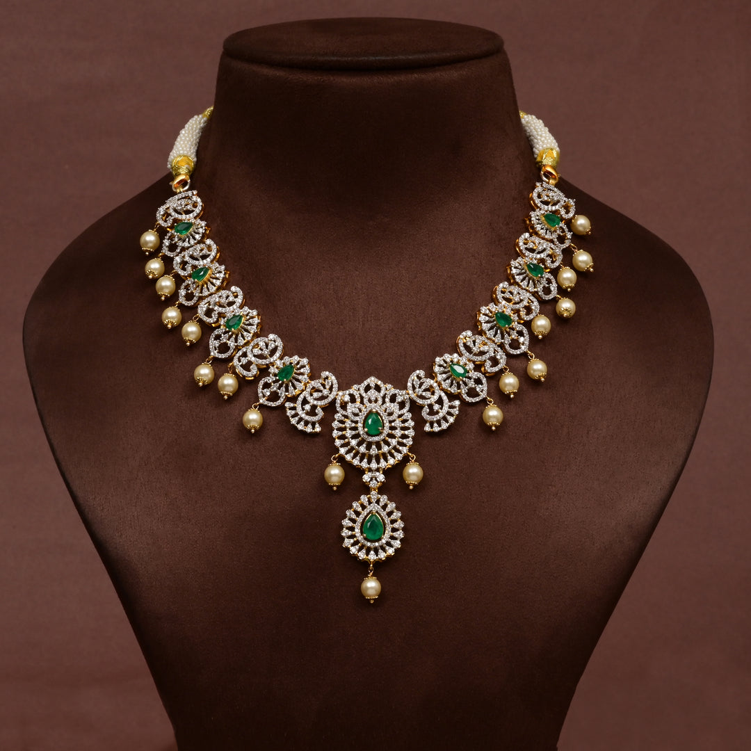Hriday collection of 92.5 silver short necklace with CZ stones, intricate  design for bridal and festive wear by Sri fine jewellery, Hyderabad.
(https://www.srifinejewellery.com)