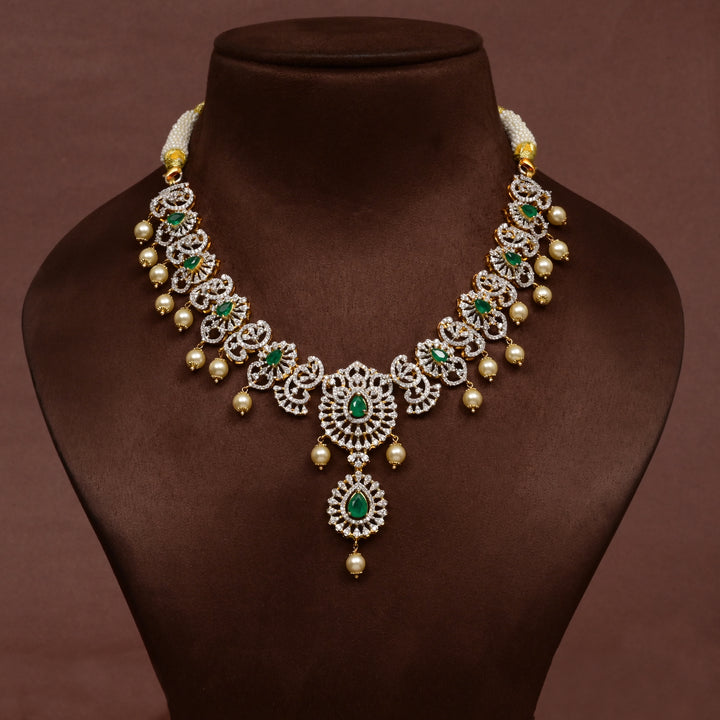Hriday collection of 92.5 silver short necklace with CZ stones, intricate  design for bridal and festive wear by Sri fine jewellery, Hyderabad.
(https://www.srifinejewellery.com)