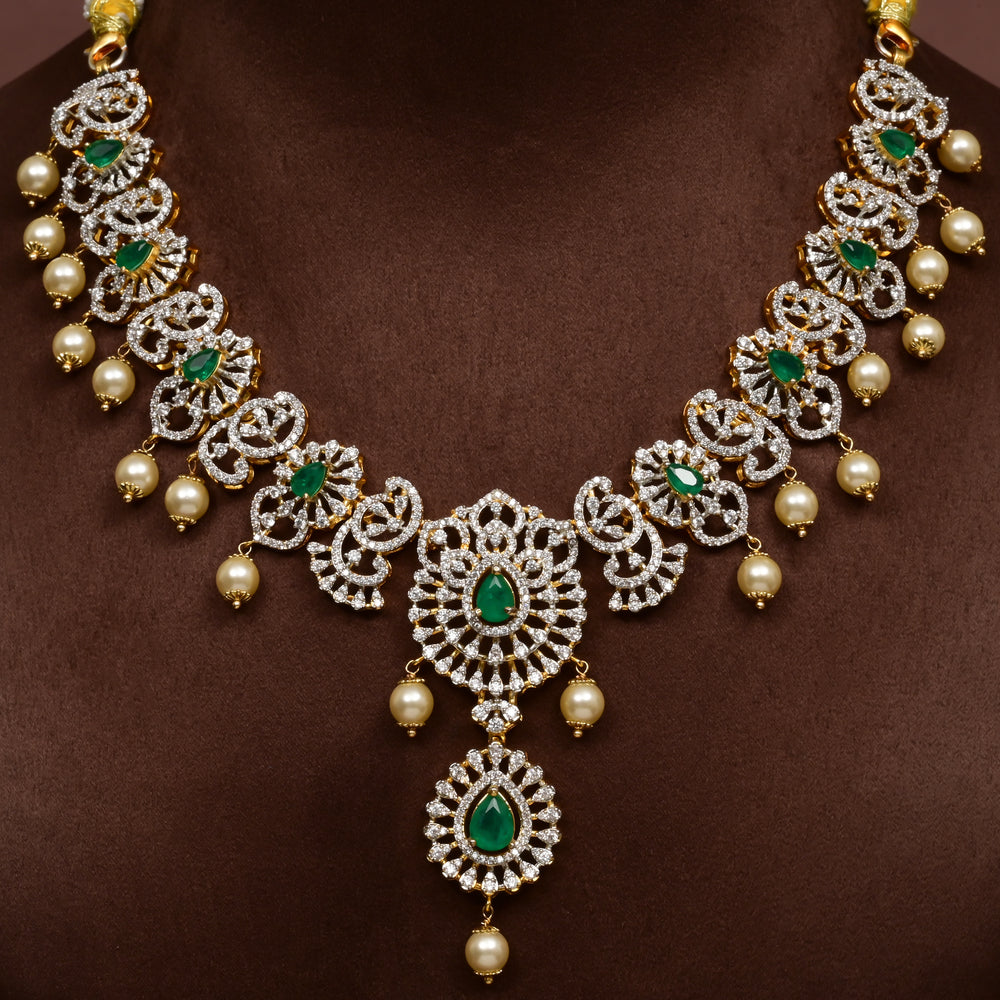 Hriday collection of 92.5 silver short necklace with CZ stones, intricate  design for bridal and festive wear by Sri fine jewellery, Hyderabad.
(https://www.srifinejewellery.com)