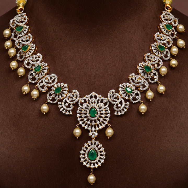 Hriday collection of 92.5 silver short necklace with CZ stones, intricate  design for bridal and festive wear by Sri fine jewellery, Hyderabad.
(https://www.srifinejewellery.com)