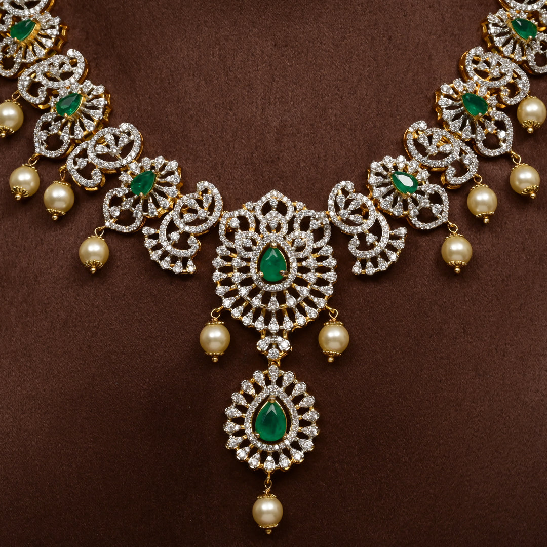 Hriday collection of 92.5 silver short necklace with CZ stones, intricate  design for bridal and festive wear by Sri fine jewellery, Hyderabad.
(https://www.srifinejewellery.com)