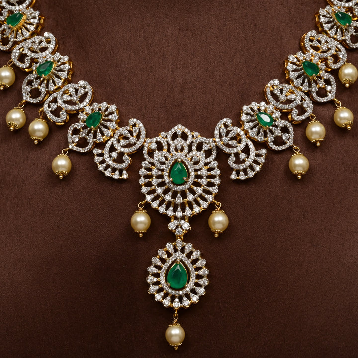 Hriday collection of 92.5 silver short necklace with CZ stones, intricate  design for bridal and festive wear by Sri fine jewellery, Hyderabad.
(https://www.srifinejewellery.com)