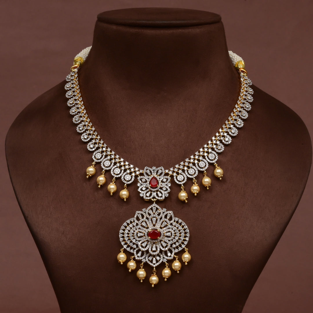Hriday collection of 92.5 silver short necklace with CZ stones, intricate  design for bridal and festive wear by Sri fine jewellery, Hyderabad.
(https://www.srifinejewellery.com)