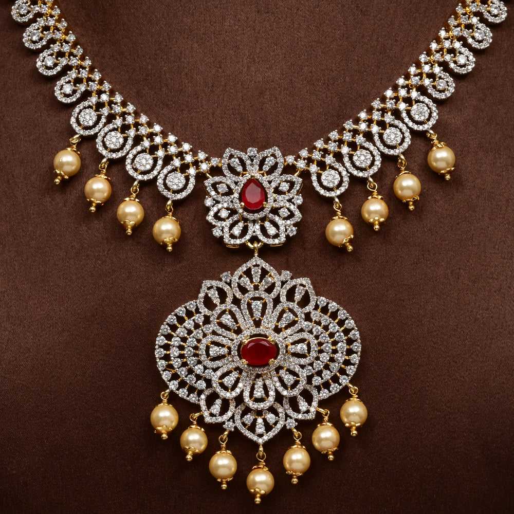 Hriday collection of 92.5 silver short necklace with CZ stones, intricate  design for bridal and festive wear by Sri fine jewellery, Hyderabad.
(https://www.srifinejewellery.com)