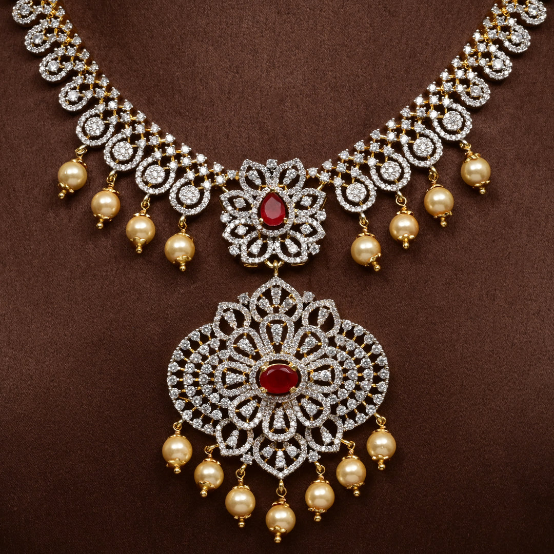 Hriday collection of 92.5 silver short necklace with CZ stones, intricate  design for bridal and festive wear by Sri fine jewellery, Hyderabad.
(https://www.srifinejewellery.com)