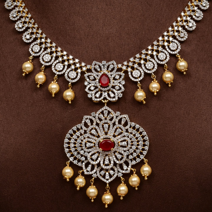 Hriday collection of 92.5 silver short necklace with CZ stones, intricate  design for bridal and festive wear by Sri fine jewellery, Hyderabad.
(https://www.srifinejewellery.com)