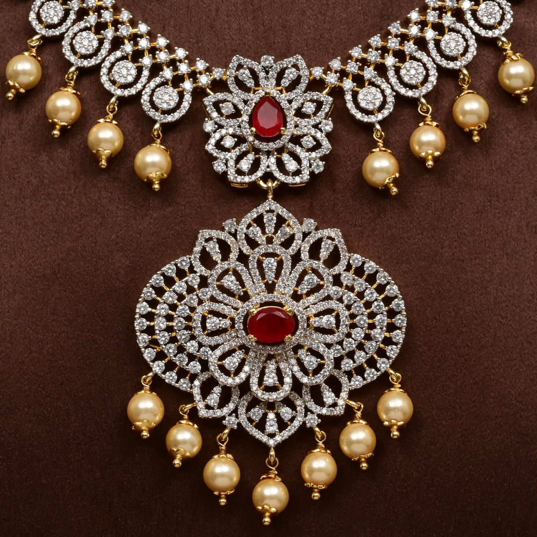 Hriday collection of 92.5 silver short necklace with CZ stones, intricate  design for bridal and festive wear by Sri fine jewellery, Hyderabad.
(https://www.srifinejewellery.com)