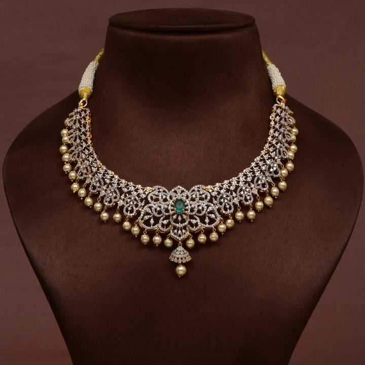 Hriday collection of 92.5 silver short necklace with CZ stones, intricate  design for bridal and festive wear by Sri fine jewellery, Hyderabad.
(https://www.srifinejewellery.com)