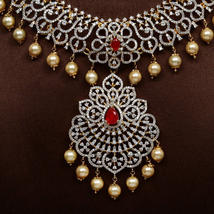 Luxury bridal necklace in 92.5 silver with cz stones and intricate design, handcrafted wedding jewellery for brides by Sri Fine Jewellery, Hyderabd
(https://srifinejewellery.com)