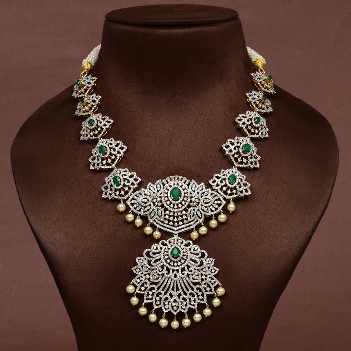 Hriday collection of 92.5 silver short necklace with CZ stones, intricate floral motifs, and pendant design for bridal and festive wear by Sri fine jewellery, Hyderabad.
