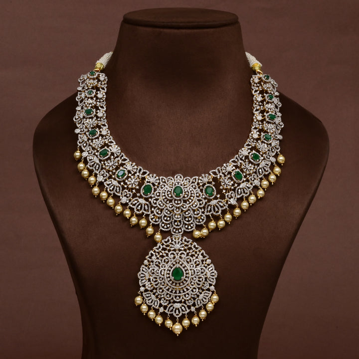 Hriday collection of 92.5 silver short necklace with CZ stones, intricate floral motifs, and pendant design for bridal and festive wear by Sri fine jewellery, Hyderabad.