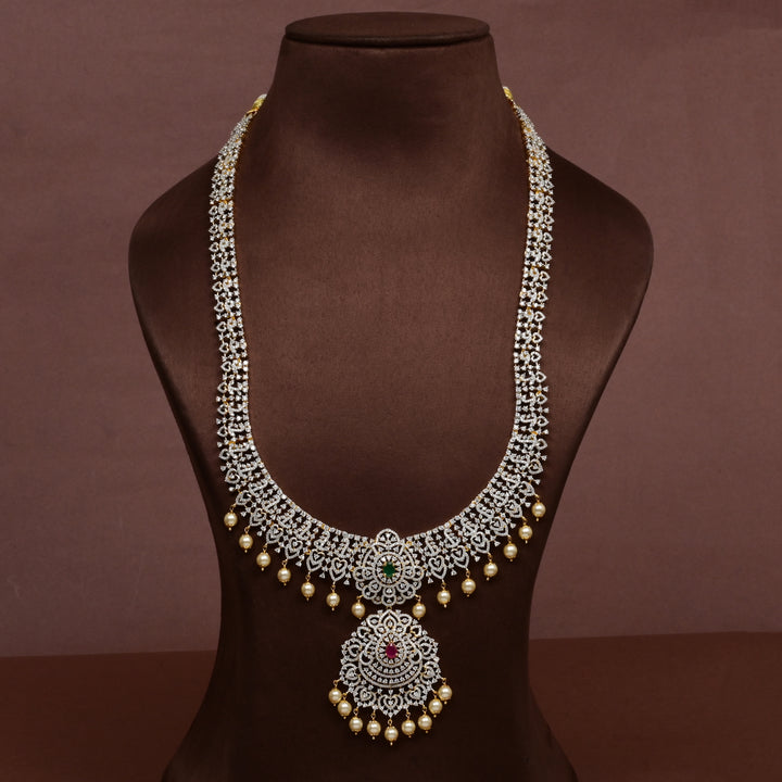 Luxury bridal necklace in 92.5 silver with cz stones and intricate design, handcrafted wedding jewellery for brides by Sri Fine Jewellery, Hyderabd
(https://srifinejewellery.com)