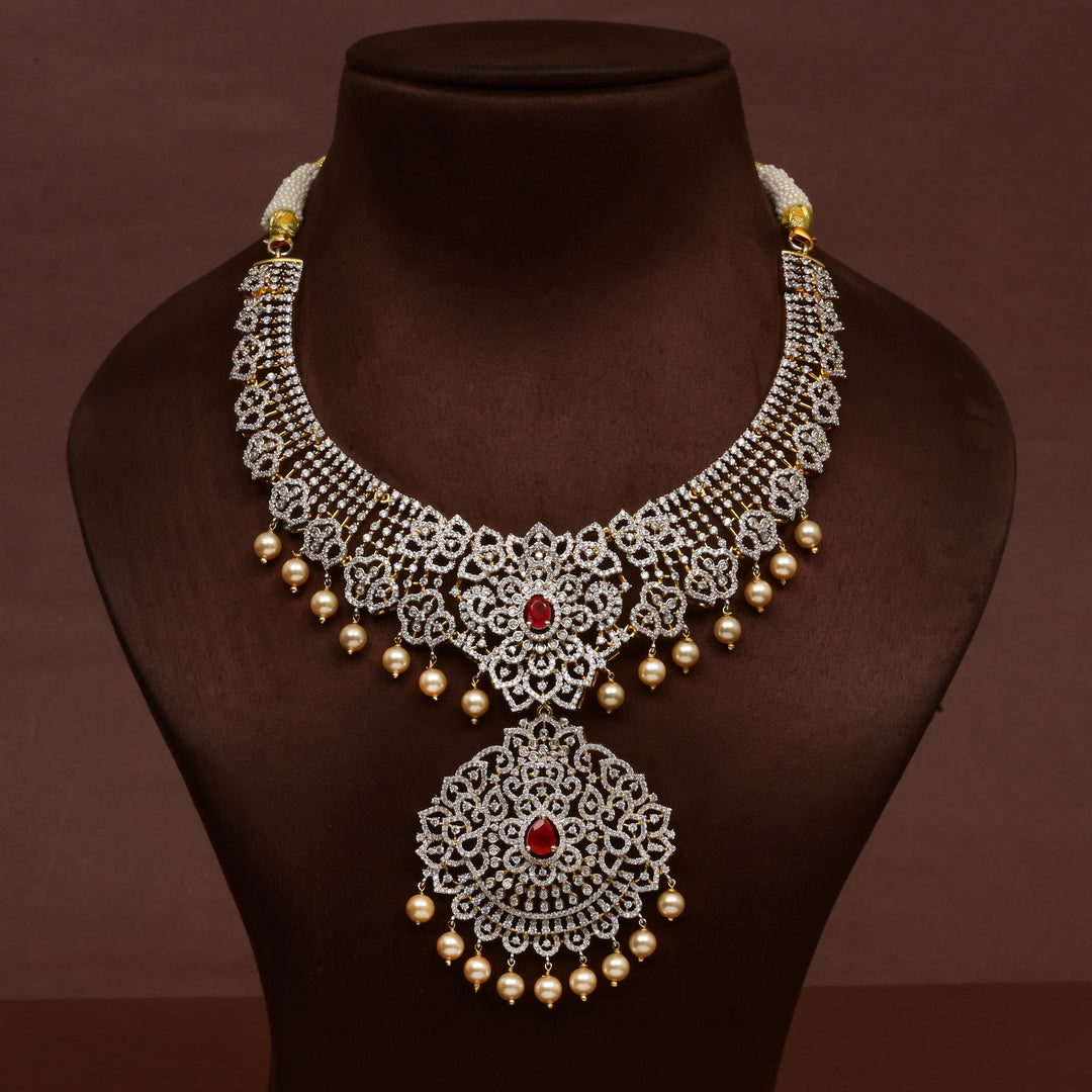 Hriday collection of 92.5 silver short necklace with CZ stones, intricate  design for bridal and festive wear by Sri fine jewellery, Hyderabad.
(https://www.srifinejewellery.com)