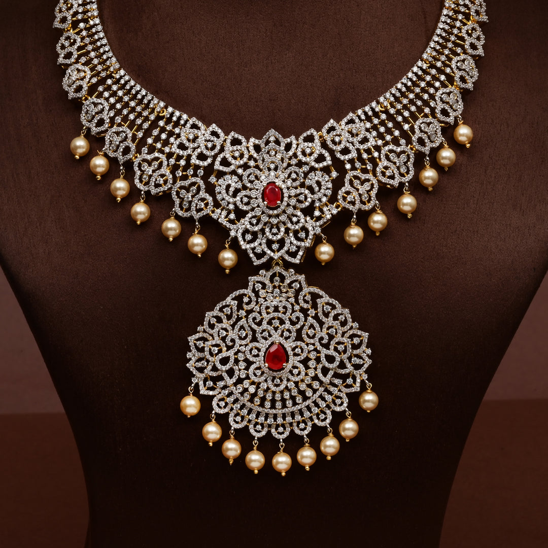 Hriday collection of 92.5 silver short necklace with CZ stones, intricate  design for bridal and festive wear by Sri fine jewellery, Hyderabad.
(https://www.srifinejewellery.com)