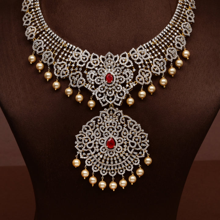Hriday collection of 92.5 silver short necklace with CZ stones, intricate  design for bridal and festive wear by Sri fine jewellery, Hyderabad.
(https://www.srifinejewellery.com)