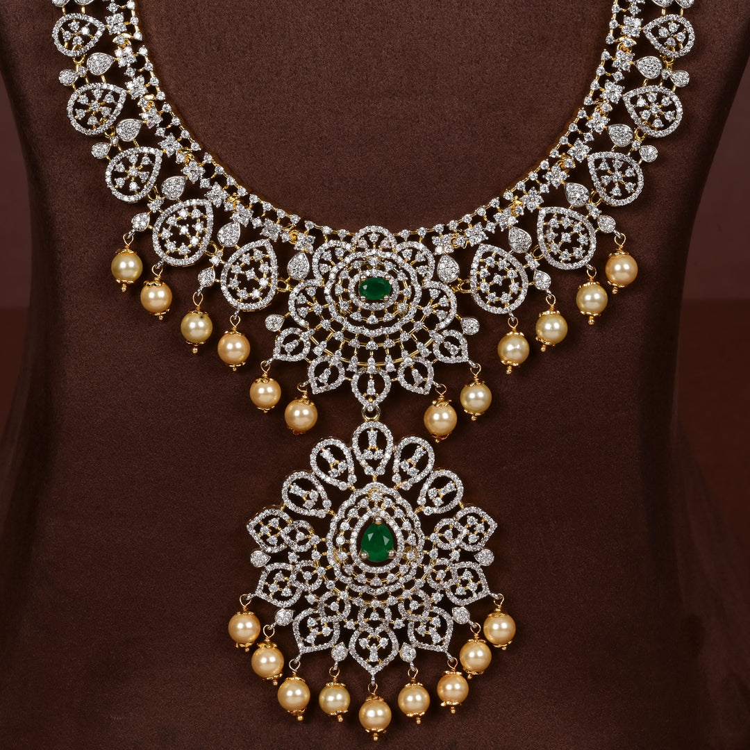 Luxury bridal necklace in 92.5 silver with semi-precious emerald stones and intricate design, handcrafted wedding jewellery for brides by Sri Fine Jewellery, Hyderabd
(https://srifinejewellery.com)