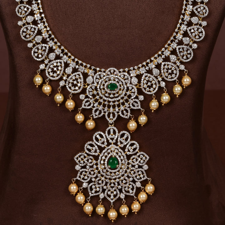 Luxury bridal necklace in 92.5 silver with semi-precious emerald stones and intricate design, handcrafted wedding jewellery for brides by Sri Fine Jewellery, Hyderabd
(https://srifinejewellery.com)