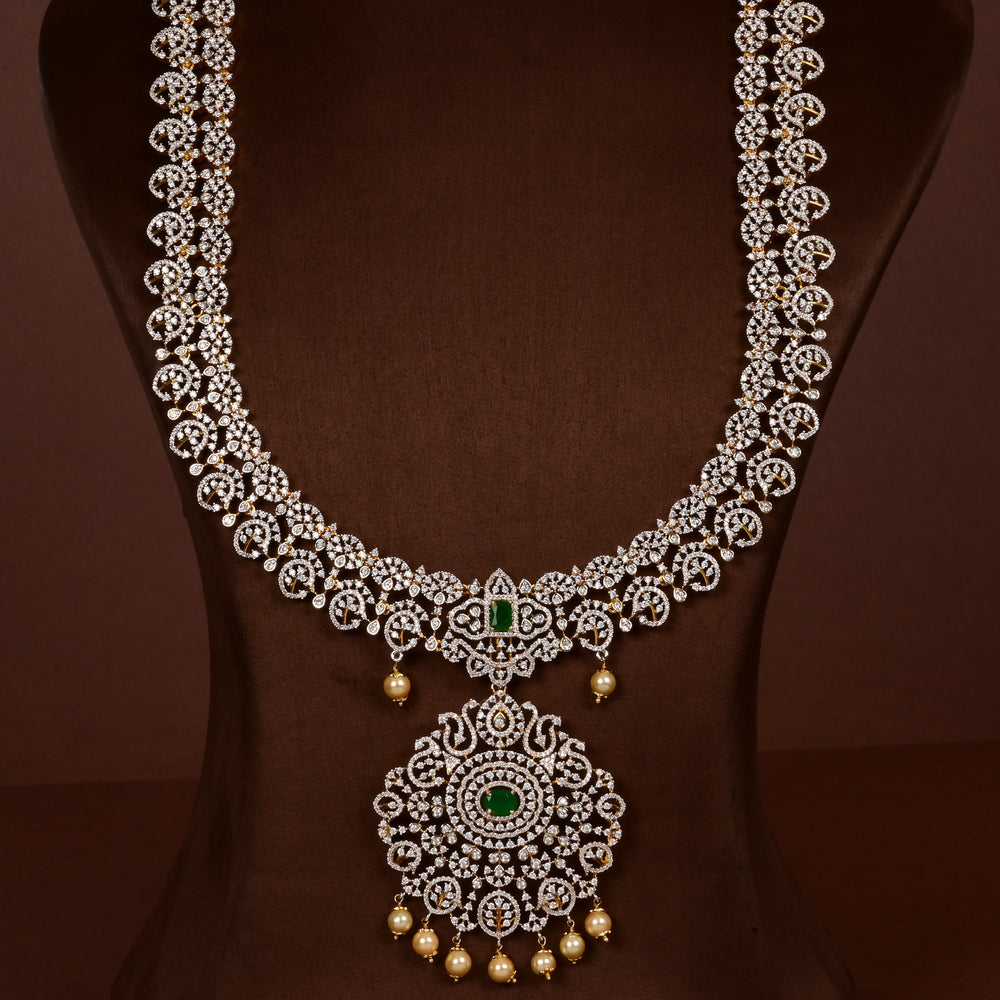 Luxury bridal necklace in 92.5 silver with semi-precious emerald stones and intricate design, handcrafted wedding jewellery for brides by Sri Fine Jewellery, Hyderabd
(https://srifinejewellery.com)