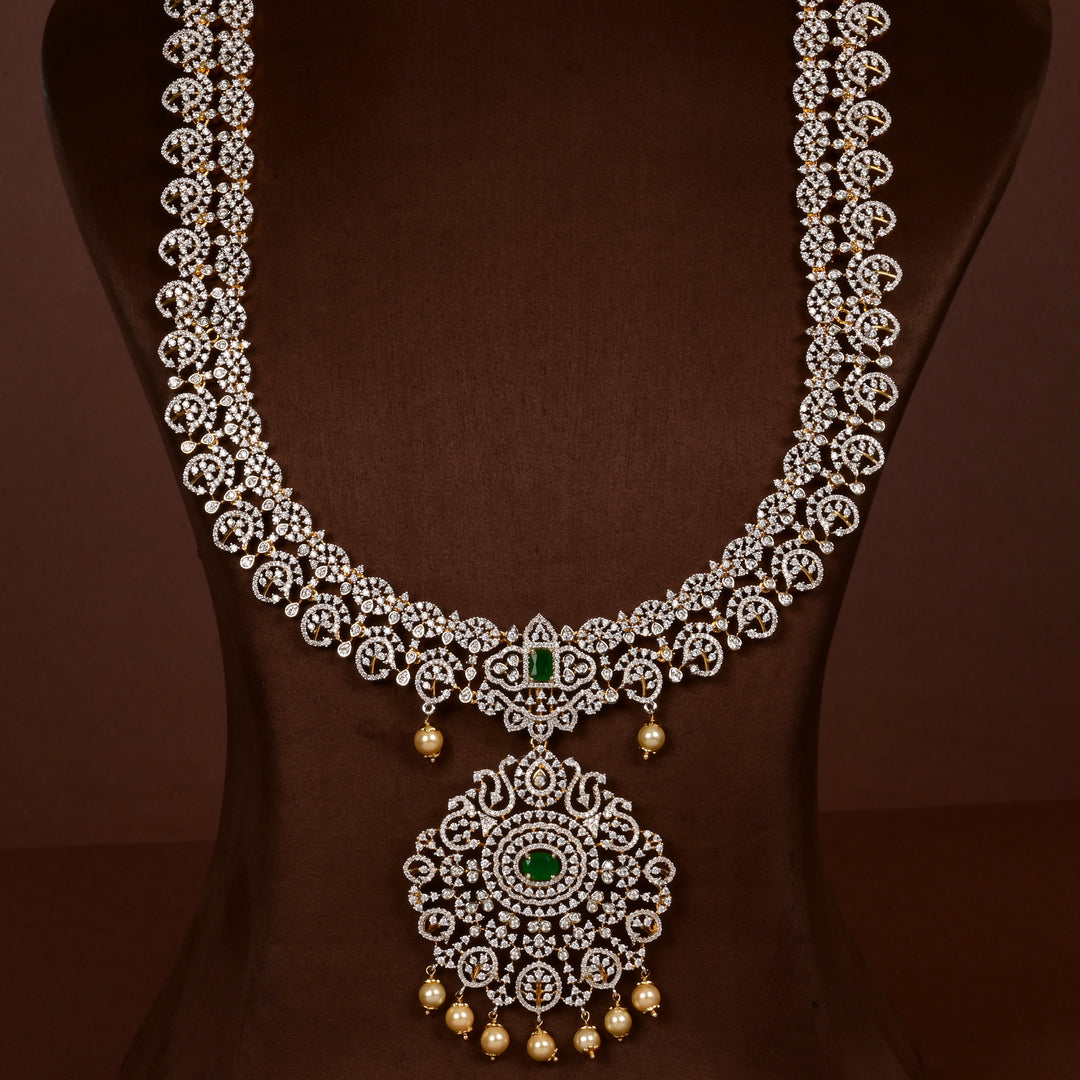 Luxury bridal necklace in 92.5 silver with semi-precious emerald stones and intricate design, handcrafted wedding jewellery for brides by Sri Fine Jewellery, Hyderabd
(https://srifinejewellery.com)