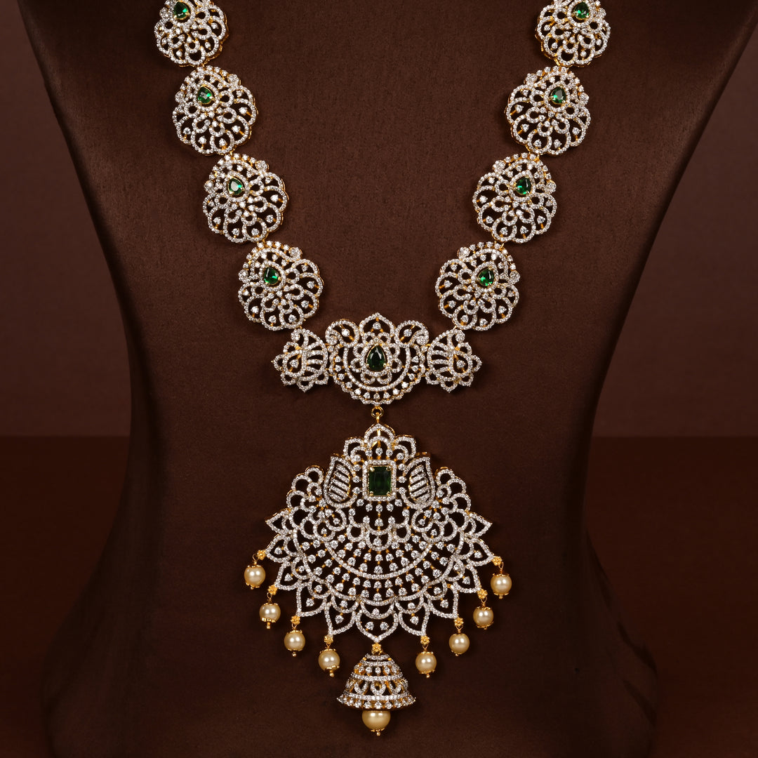 Hriday luxury choker in 92.5 silver with emerald stones, cz diamonds and elegant bridal craftsmanship by Sri Fine Jewellery, Hyderabad