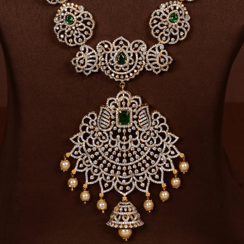 Hriday luxury choker in 92.5 silver with emerald stones, cz diamonds and elegant bridal craftsmanship by Sri Fine Jewellery, Hyderabad
