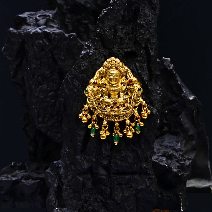 Premium 92.5 silver temple pendant featuring traditional Lakshmi motif, antique finish, and intricate handcrafted South Indian design by Sri Fine Jewellery, Hyderabad.
(https://www.srifinejewellery.com)
