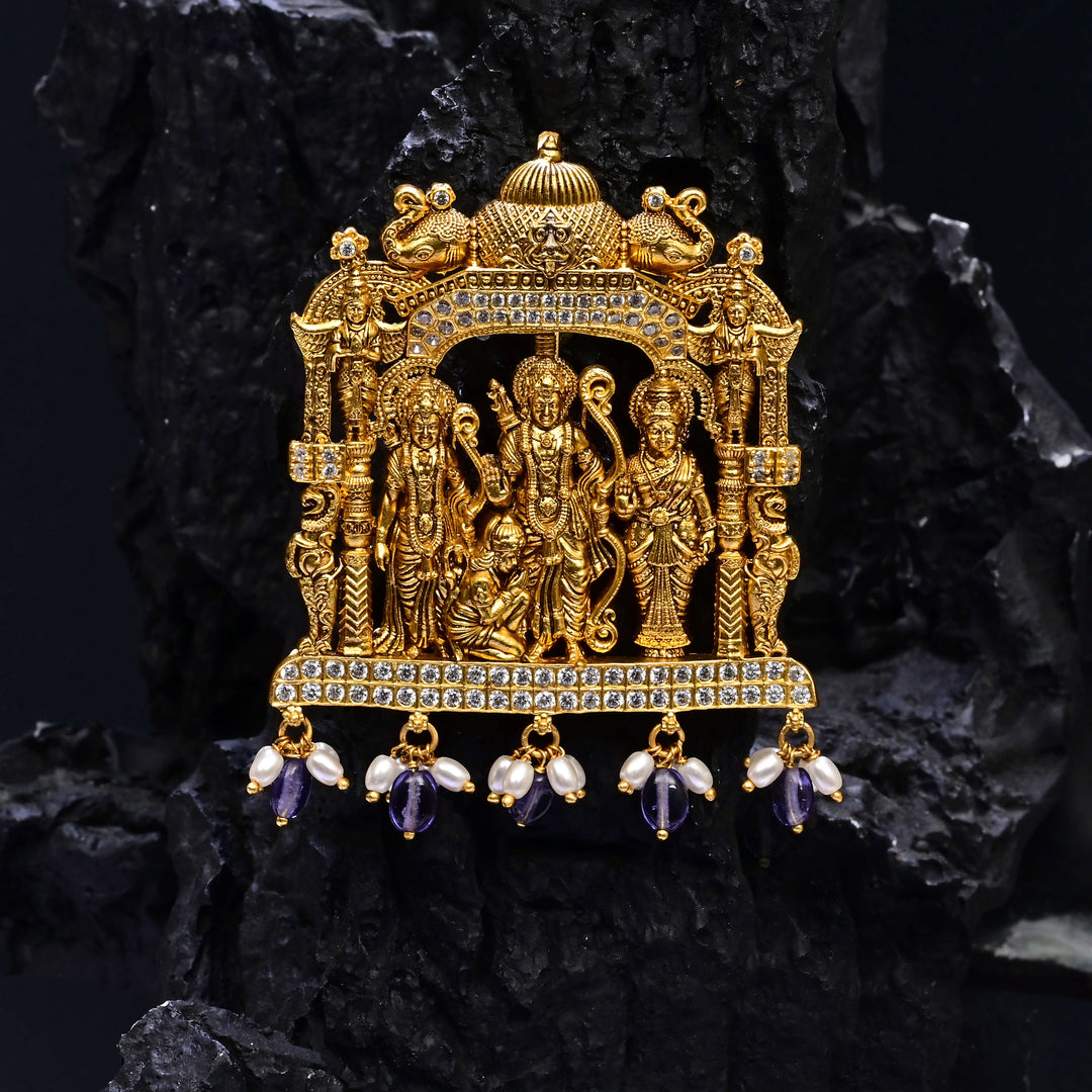 Premium 92.5 silver temple pendant featuring traditional Ram parivar, antique finish, and intricate handcrafted South Indian design by Sri Fine Jewellery, Hyderabad.
(https://www.srifinejewellery.com)