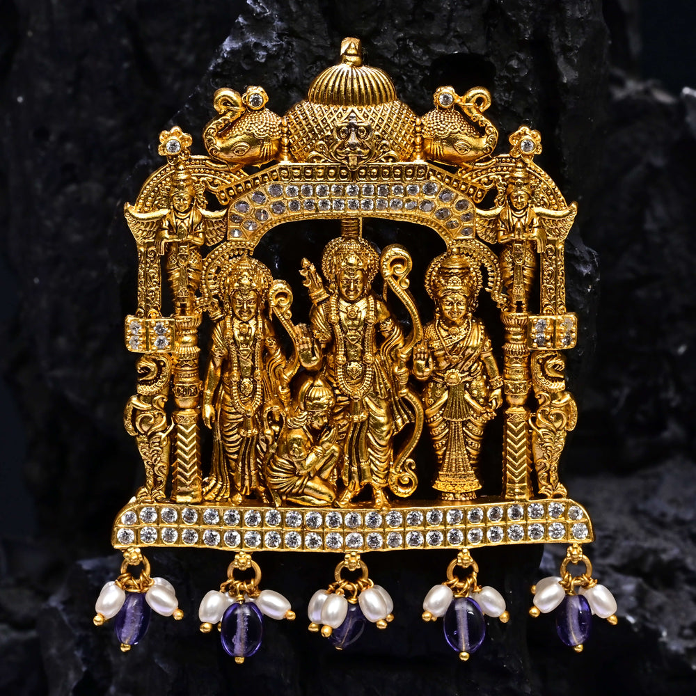 Premium 92.5 silver temple pendant featuring traditional Ram parivar, antique finish, and intricate handcrafted South Indian design by Sri Fine Jewellery, Hyderabad.
(https://www.srifinejewellery.com)