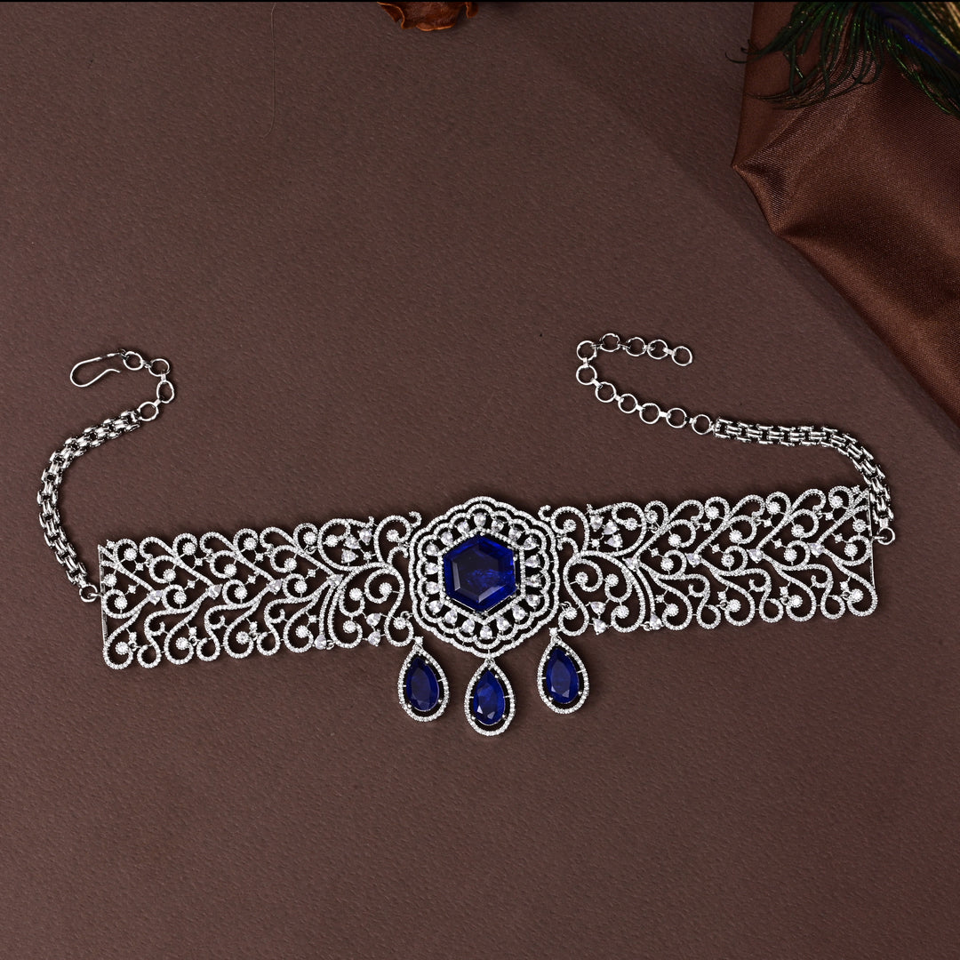 CZ Blue Sapphire Choker Set