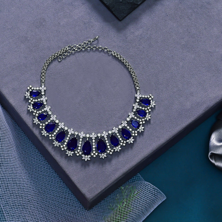 CZ Blue Sapphire Necklace Set