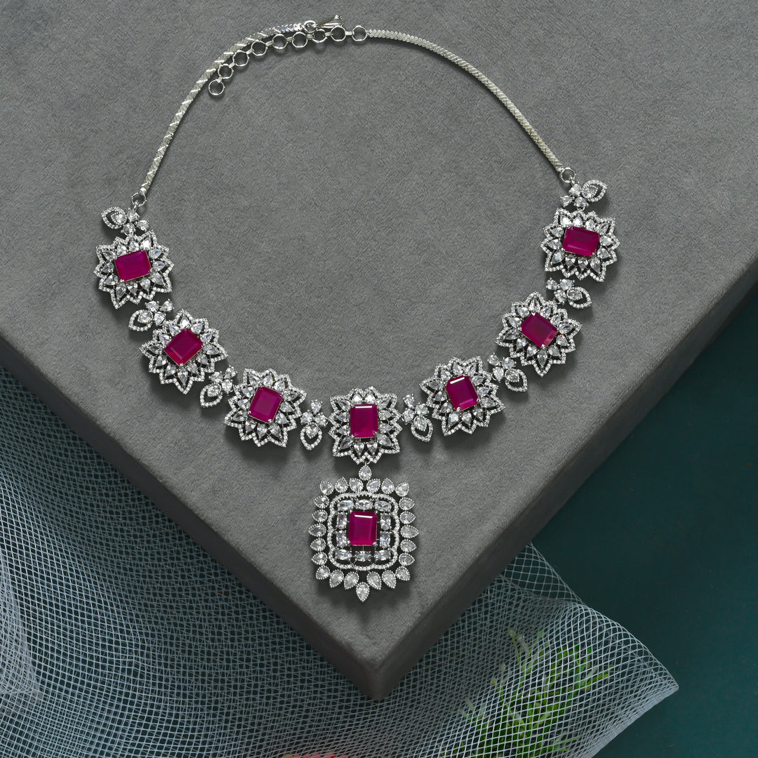 CZ Ruby Exclusive Necklace Set