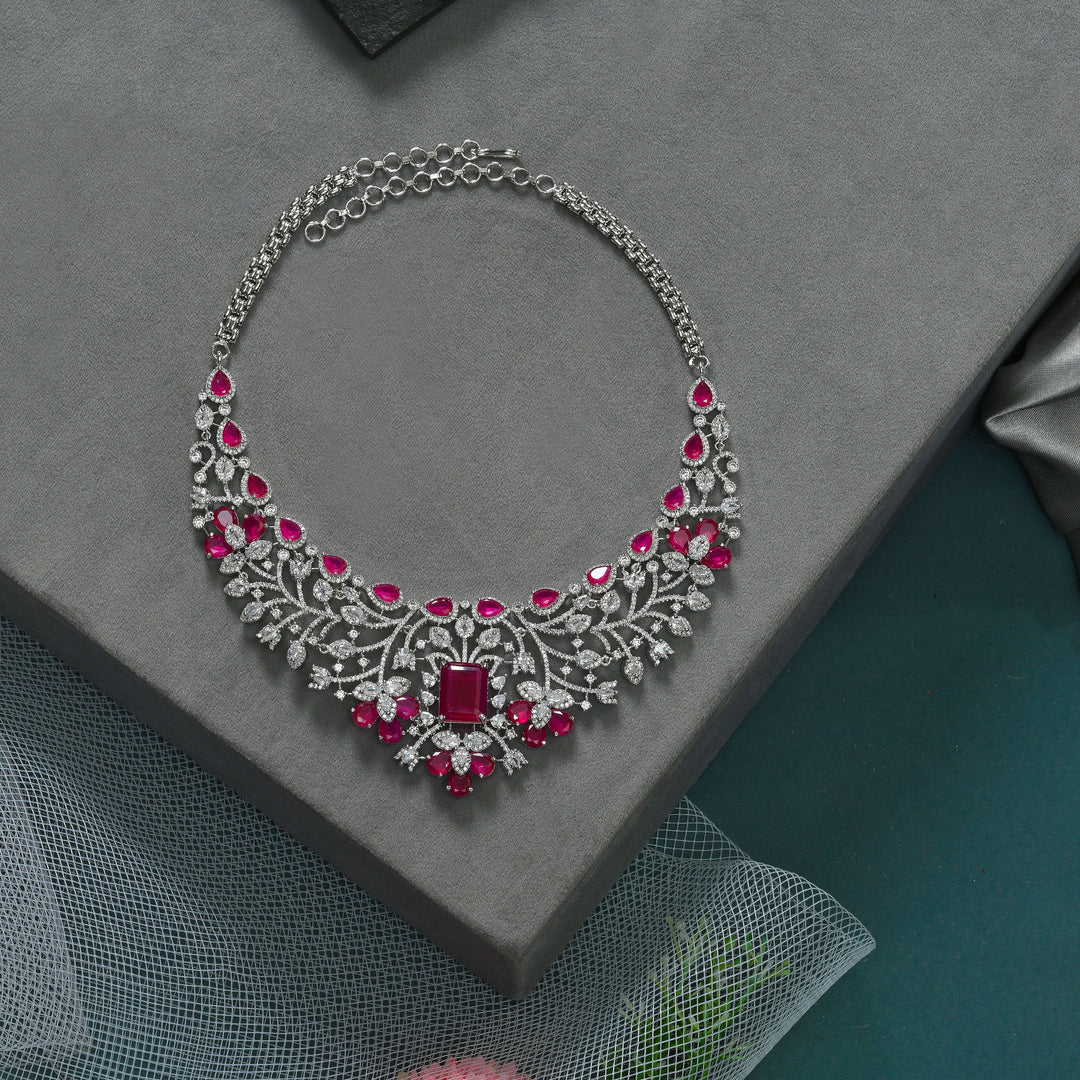 CZ Ruby Necklace Set